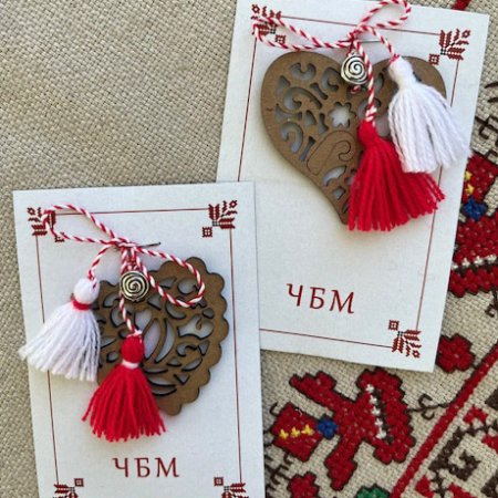 Valentine martenitsi with wooden heart