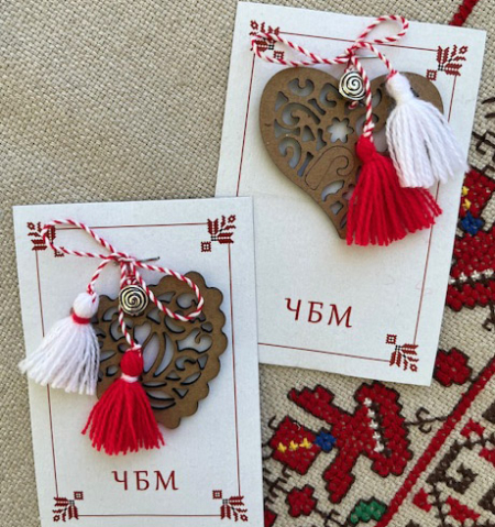 Valentine martenitsi with wooden heart